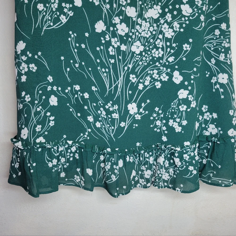 Reformation Doutzen Floral Green Mini Dress with Ruffle Sleeves and Hem Size 2 - Picture 11 of 15